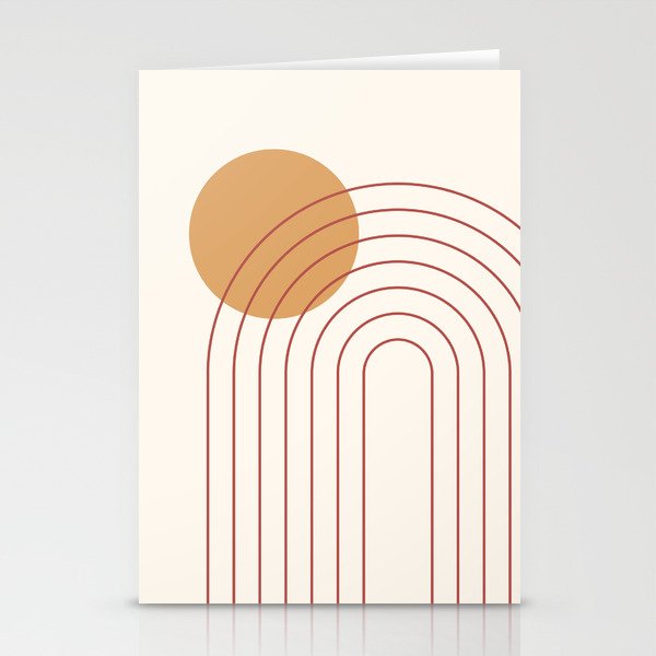 Geometric Lines in Terracotta Gold Beige 3 (Rainbow and Sun Abstract) Stationery Cards