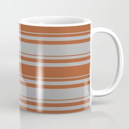 [ Thumbnail: Sienna & Dark Gray Colored Stripes Pattern Coffee Mug ]