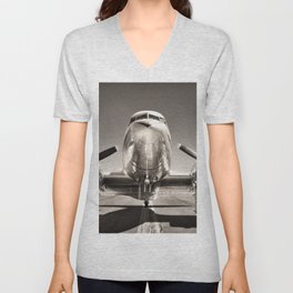 vintage airplane on a runway V Neck T Shirt