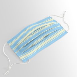 [ Thumbnail: Light Sky Blue and Light Yellow Colored Stripes Pattern Face Mask ]