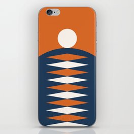 Abstract Geometric Sunrise 22 in Navy Blue Orange iPhone Skin