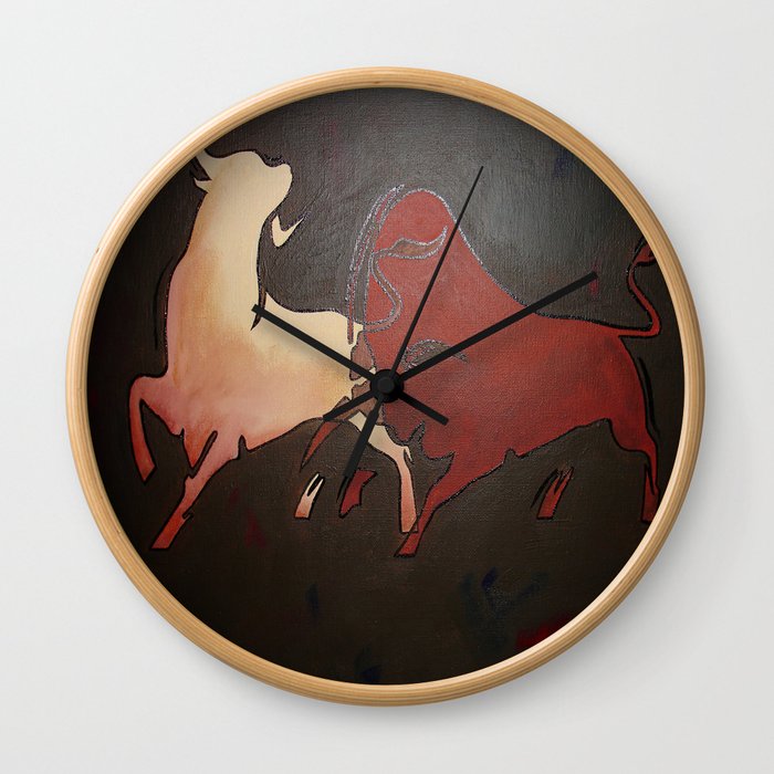 Two Fighting Bulls Wall Clock