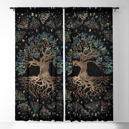 Tree of life -Yggdrasil Golden and Marble ornament Blackout Curtain