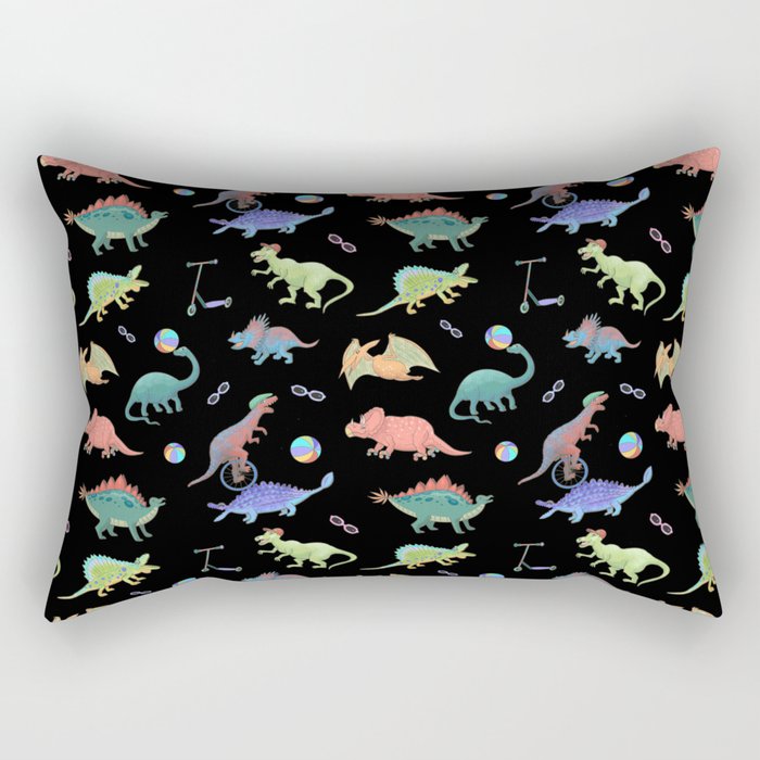 Rainbow Dinosaurs Black Background Theme Rectangular Pillow