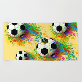 Football soccer sports colorful graphic design Beach Towel