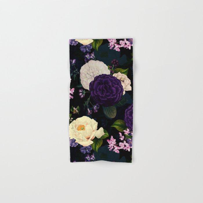 Vintage Midnight Purple Botanical Roses Flower Garden Hand & Bath Towel