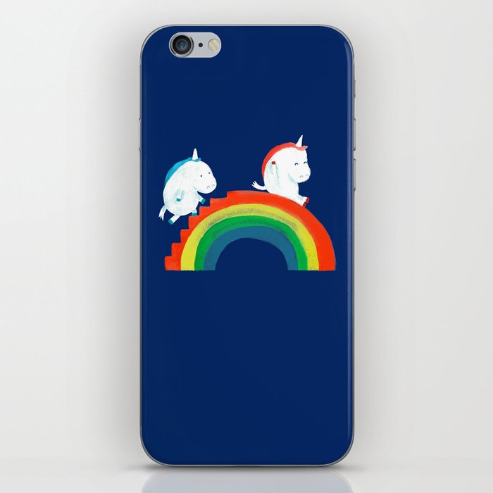 Unicorn on rainbow slide iPhone Skin
