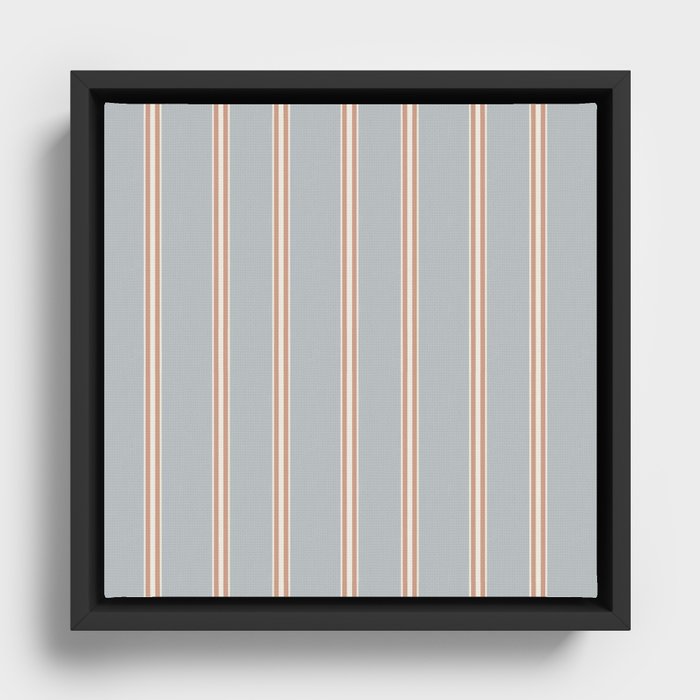 Stripes - Thick + Thin lines - Aleutian Blue, Rose Tan + White Framed Canvas