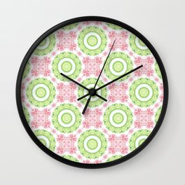 Floral Pattern - Lime Green & Pink Wall Clock