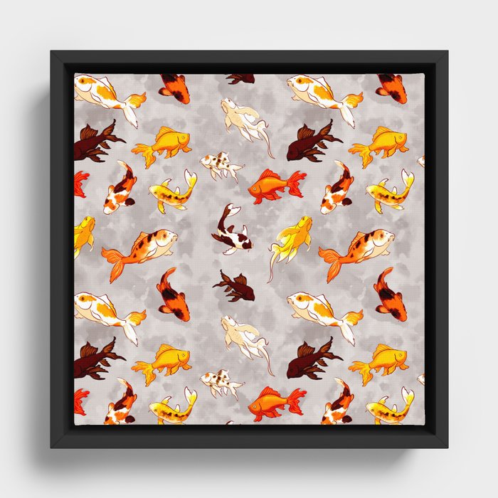 Silver Koi Fish Goldfish pattern Framed Canvas