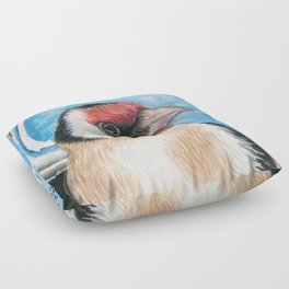 European Goldfinch Watercolor Bird Art  Floor Pillow