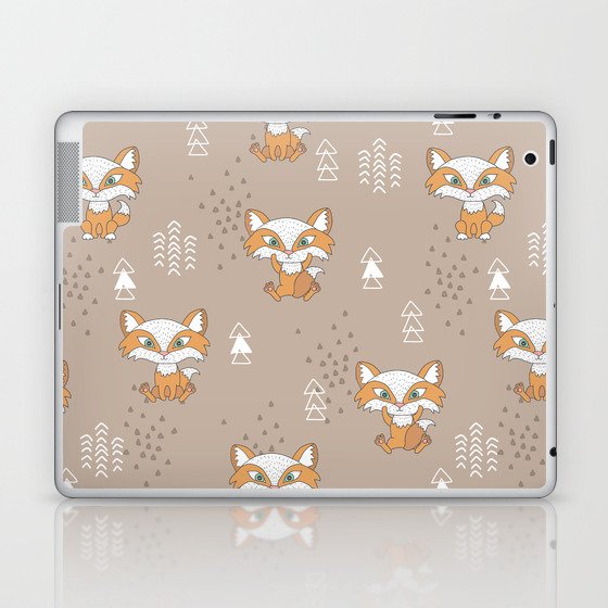 Big head baby fox lost in the woods print Laptop & iPad Skin