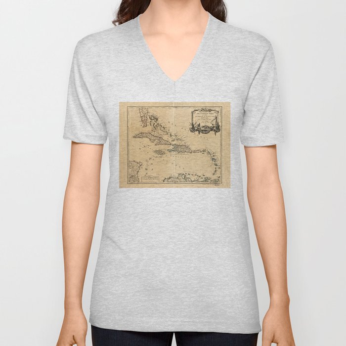 Map of the West Indies (1758) V Neck T Shirt