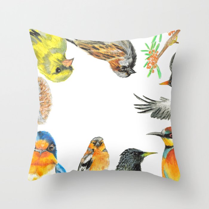 Birds watercolour illustration Throw Pillow