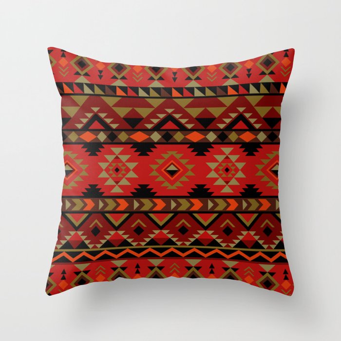 Red aztec repeated pattern Throw Pillow