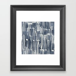 Simply Bamboo Brushstroke Indigo Blue on Lunar Gray Framed Art Print