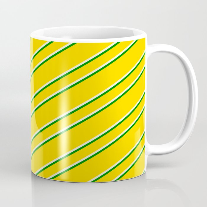 Yellow, Beige & Green Colored Lined/Striped Pattern Coffee Mug