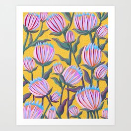 Bold Protea Flower Pattern - Pink Blue Green Purple Yellow Art Print