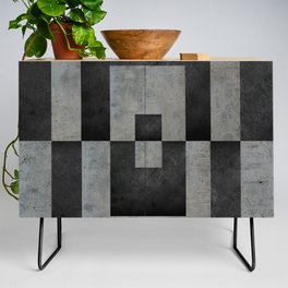 Black leather and concrete geometric Credenza