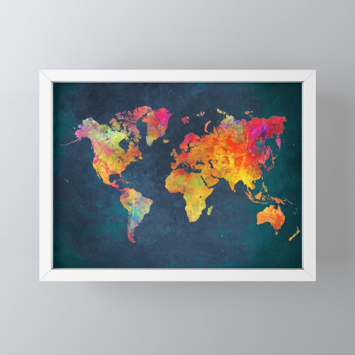 World Map Colors Map Maps Colors Framed Mini Art Print By