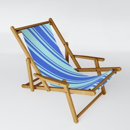 [ Thumbnail: Royal Blue & Turquoise Colored Lined/Striped Pattern Sling Chair ]