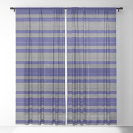[ Thumbnail: Midnight Blue and Dim Grey Colored Striped Pattern Sheer Curtain ]