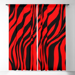 Bright Red and Black animal stripes in natural Zebra fur pattern Blackout Curtain