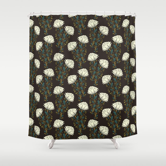 Puffy White Floral Shower Curtain