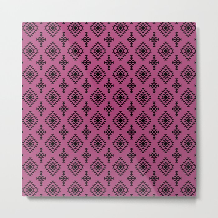 Magenta and Black Native American Tribal Pattern Metal Print