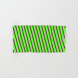 [ Thumbnail: Light Green, Lime, Bisque, and Black Colored Lined Pattern Hand & Bath Towel ]
