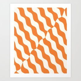 Retro Wavy Abstract Swirl Pattern in Orange Art Print