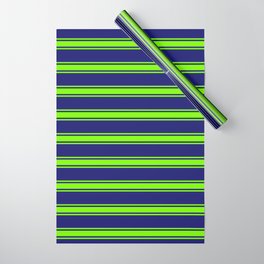 [ Thumbnail: Midnight Blue and Green Colored Lines Pattern Wrapping Paper ]
