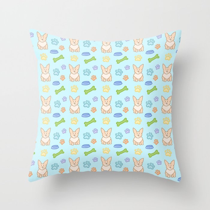 Cute Corgi Pattern (Light Teal Background) Throw Pillow