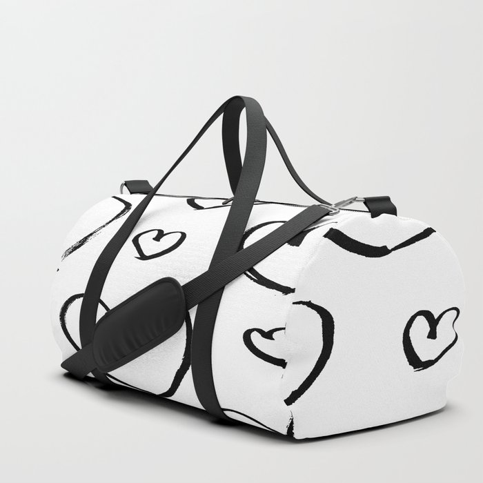 White Based Black Heart Duffle Bag