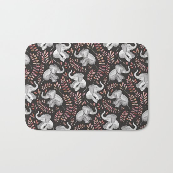 Laughing Baby Elephants - Coral Bath Mat