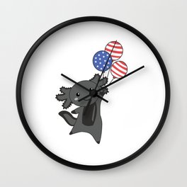 Axolotl Flies With Balloons 4th Of July American Wall Clock