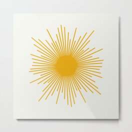 Mustard Yellow Retro Sun on Off White Metal Print