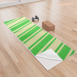 [ Thumbnail: Lime Green and Pale Goldenrod Colored Stripes Pattern Yoga Towel ]