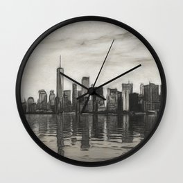 Charcoal sketch of Manhattan skyline in NYC Wall Clock