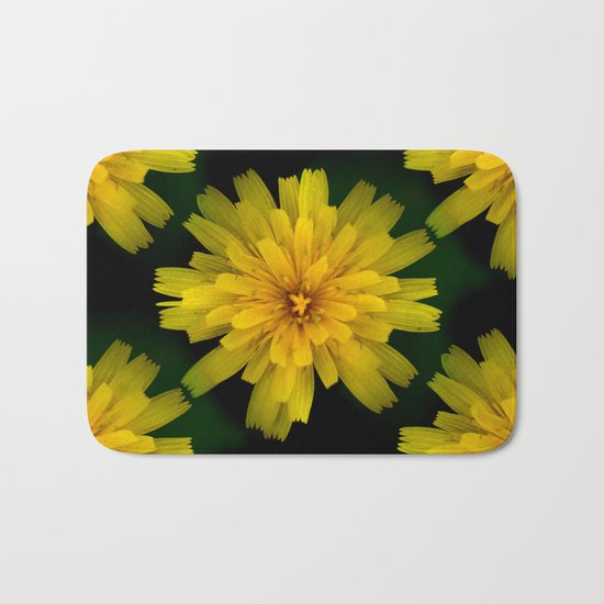 Yellow Natural Flowers On Black Background Bath Mat