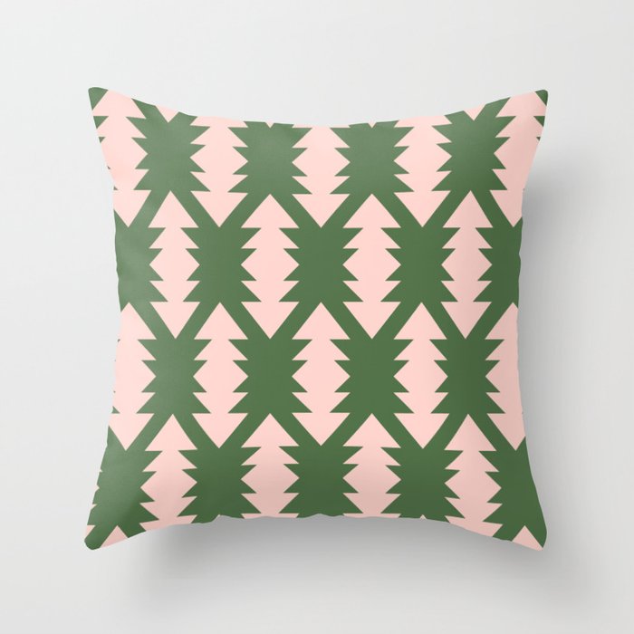 Southwest Criss Cross Pattern in Pink and Green Throw Pillow