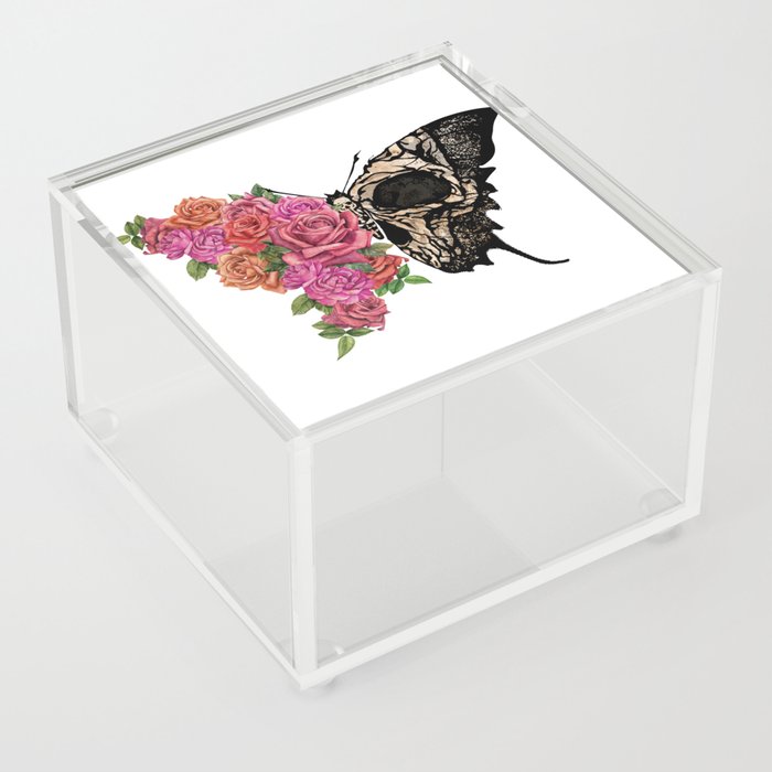 Butterfly moth half wings roses art Acrylic Box