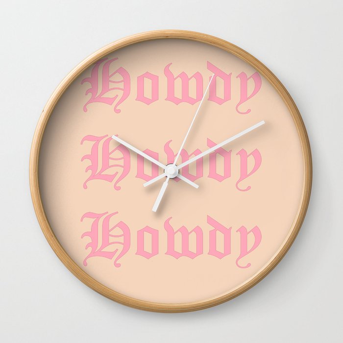 Old English Howdy Pink and White Wall Clock