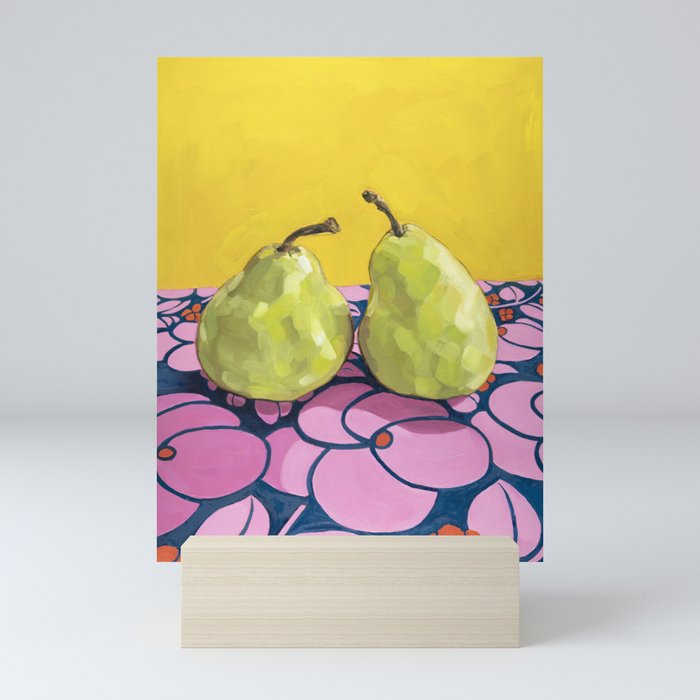 Vibrant Pair of Pears | Colorful and Zesty Still Life Oil Painting Mini Art Print