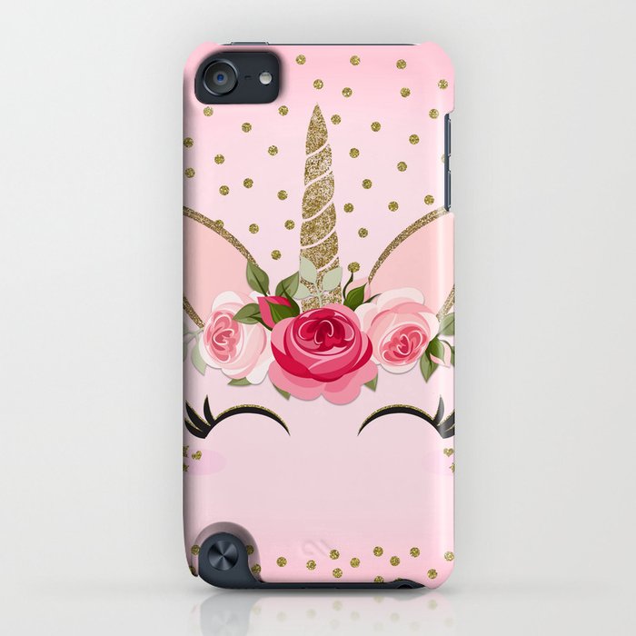 pink & gold floral unicorn face iphone case