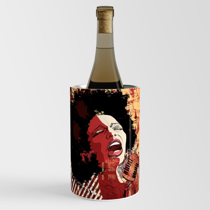 Music Jazz - afro american jazz singer on grunge background - illustration Wine Chiller