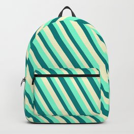 [ Thumbnail: Aquamarine, Teal & Light Yellow Colored Stripes/Lines Pattern Backpack ]