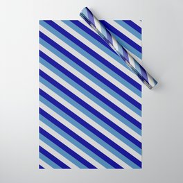 [ Thumbnail: Blue, Light Grey, and Dark Blue Colored Striped/Lined Pattern Wrapping Paper ]
