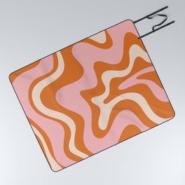 Liquid Swirl Retro Abstract Pattern in Orange Pink Cream Picnic Blanket