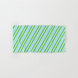 [ Thumbnail: Powder Blue, Forest Green & Chartreuse Colored Lines Pattern Hand & Bath Towel ]